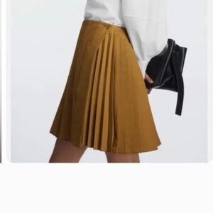 COS Pleated Wool Blend Mini Skirt Caramel Tan Camel Beige 6